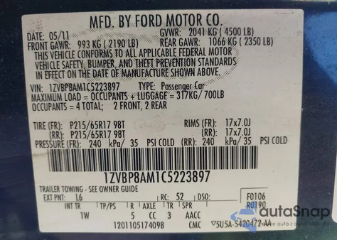 2012 Ford Mustang V6 from USA, damaged, VIN 1ZVBP8AM1C5223897